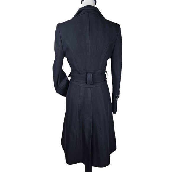 Karen Millen Black Trench Coat Wool US 4 Belted Designer Tailored Quiet Luxury - Picture 2 of 13